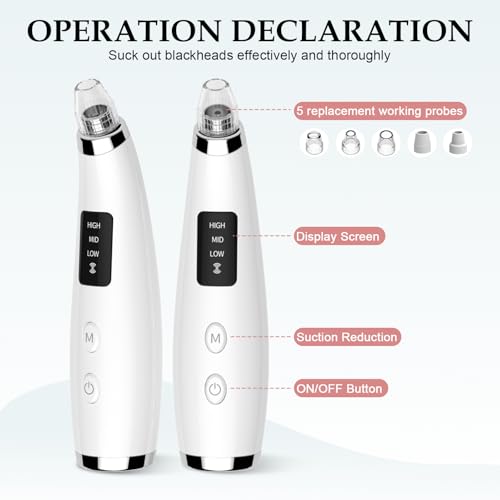 Blackhead Remover Pore Vacuum 5 Attachments 3 Suction Levels White