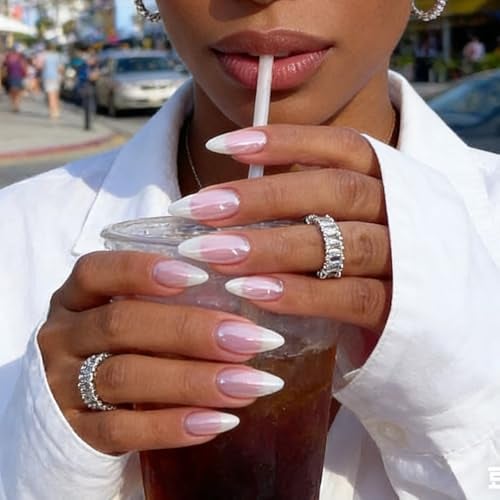 Press On Nails Almond Fake Nails French Tip False Nails Press