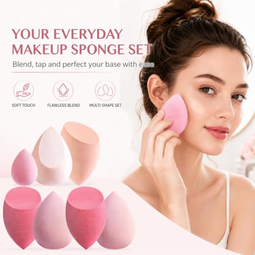 Foonbe Makeup Sponge Set, 7 Pcs Multi Colored Blende