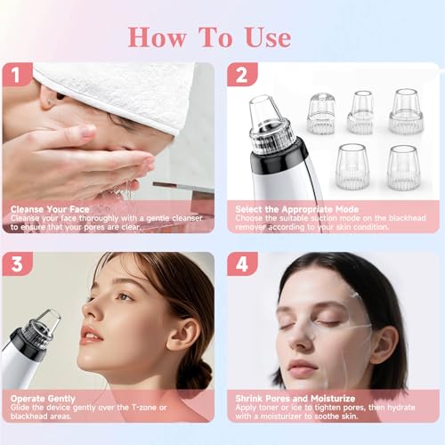 Blackhead Remover Vacuum Facial Pore Extractor 5 Suction Levels 5 Probes