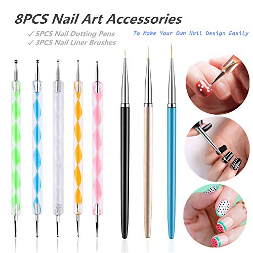 5PCS Dotting Pens with 3 PCS Nail Painting Brushes
