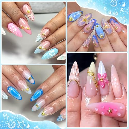 3D Beach Nail Charms Gold Seashell Tropical Ocean Decorations