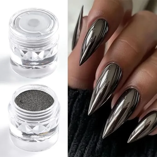 Black Chrome Nail Powder Set