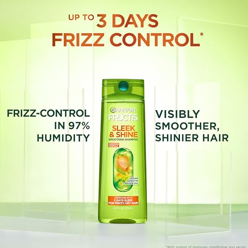 Fructis Sleek & Shine Shampoo and Conditioner Set with Anti-Frizz Serum for Frizzy Hair, Up to 72H of Frizz Control, Smooths Flyaways & Boosts Shine, 3 Items 29.6 Fl Oz (Pa