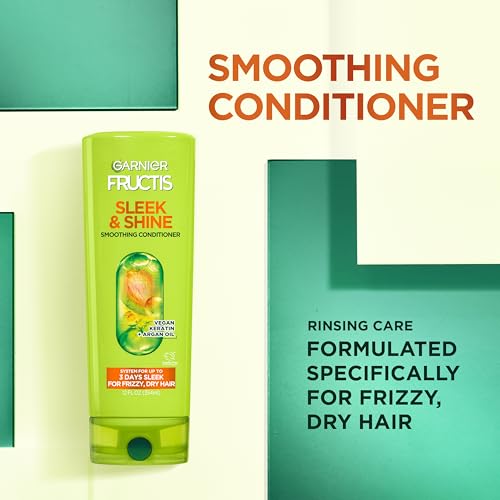 Fructis Sleek & Shine Shampoo and Conditioner Set with Anti-Frizz Serum for Frizzy Hair, Up to 72H of Frizz Control, Smooths Flyaways & Boosts Shine, 3 Items 29.6 Fl Oz (Pa