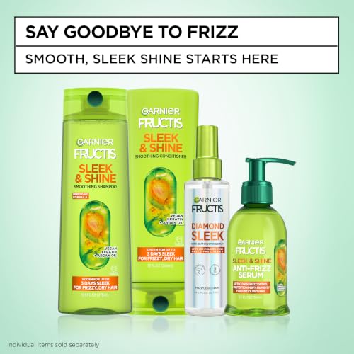 Fructis Sleek & Shine Shampoo and Conditioner Set with Anti-Frizz Serum for Frizzy Hair, Up to 72H of Frizz Control, Smooths Flyaways & Boosts Shine, 3 Items 29.6 Fl Oz (Pa