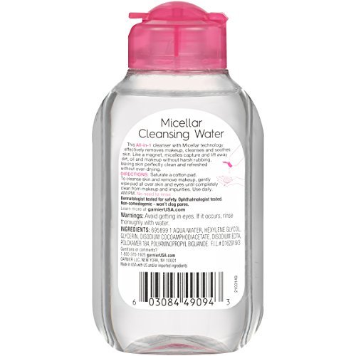 Micellar Cleansing Water, All-in-1 Makeup Remover and Facial Cleanser, For All Skin Types, 3.4 Fl Oz (100mL), 1 Count (Packaging May Vary)