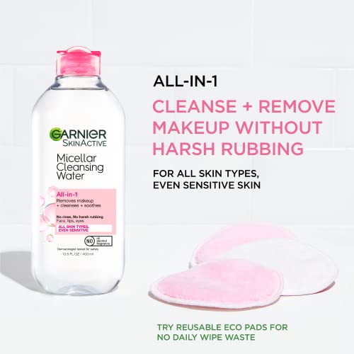 Micellar Cleansing Water, All-in-1 Makeup Remover and Facial Cleanser, For All Skin Types, 3.4 Fl Oz (100mL), 1 Count (Packaging May Vary)