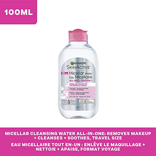 Micellar Cleansing Water, All-in-1 Makeup Remover and Facial Cleanser, For All Skin Types, 3.4 Fl Oz (100mL), 1 Count (Packaging May Vary)