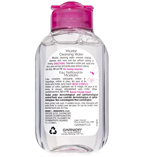 Micellar Cleansing Water, All-in-1 Makeup Remover and Facial Cleanser, For All Skin Types, 3.4 Fl Oz (100mL), 1 Count (Packaging May Vary)