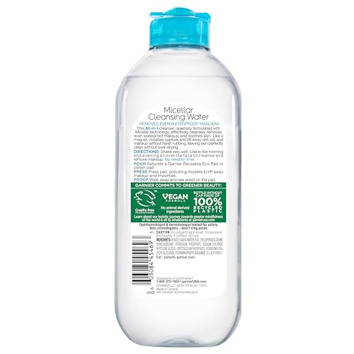 Micellar Water For Waterproof Makeup, Hydrating Facial Cleanser & Makeup Remover, Suitable for Sensitive Skin, Vegan, Cruelty Free, 13.5 Fl Oz (400mL), 1 Count