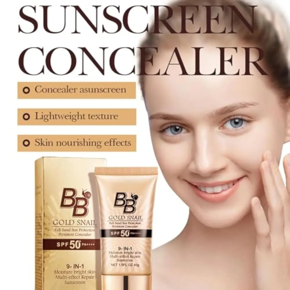 Korean BB Cream with SPF 50, 9 in 1 BB Cream Sunscreen SPF 50 Korean Waterproof Sweatproof, Foundation Full Coverage Tinted Moisturizer, Facial Concealer for Oily Skin, Dry