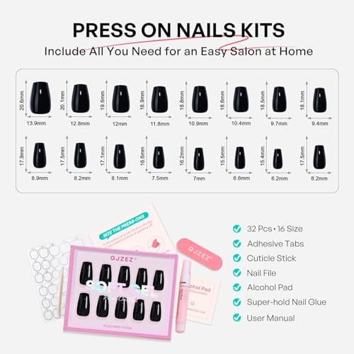 GJZEZ solid black soft gel press-ons