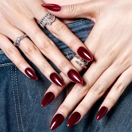 Burgundy Emo Fake Nails Short Oval