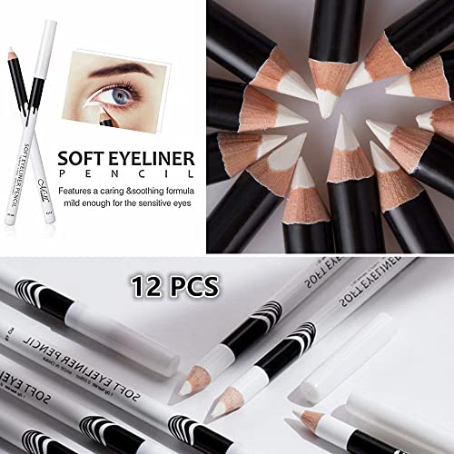 12 PCS White Eyebrow Eyeliner Pencils