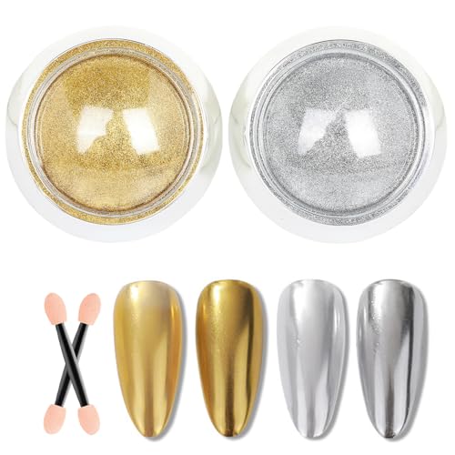 Gold and Silver Chrome Nail Powder Set