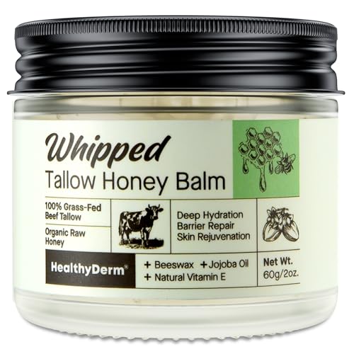 Beef Tallow Honey Balm for Skin: 100% Grass Fed Whipped Organic Moisturizer