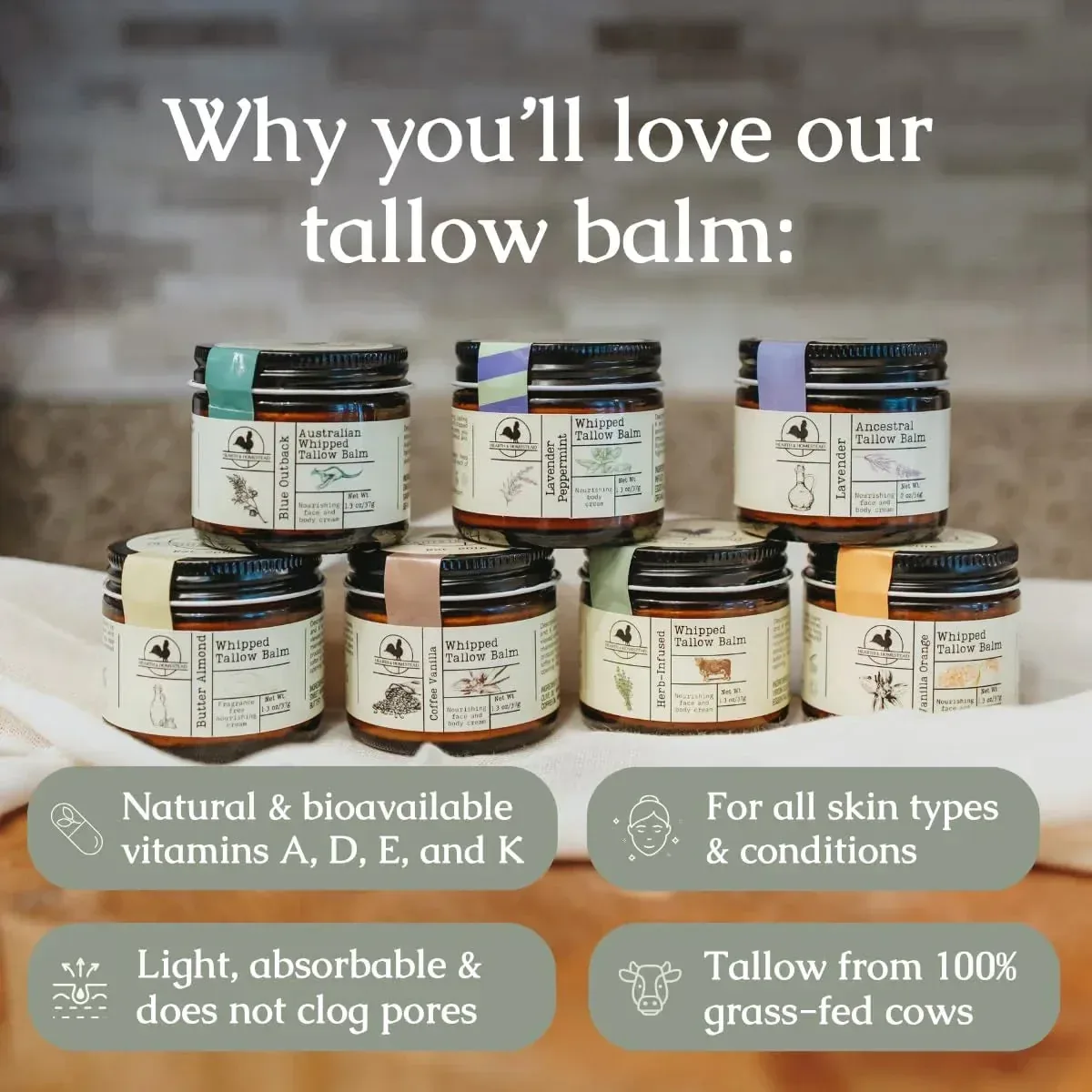 Handmade Blue Outback Australian Whipped Tallow Balm with Emu, Jojoba, Sandalwood, and Blue Cypress