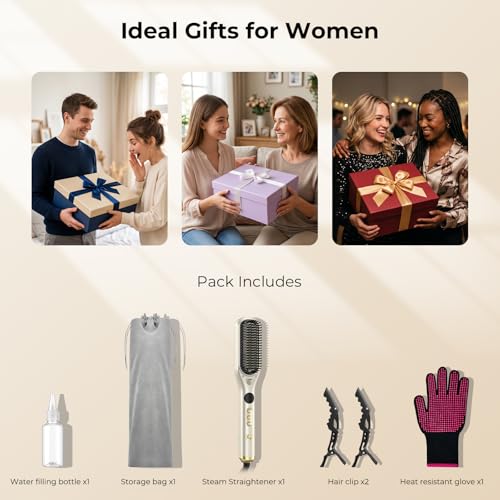 Steam Hair Straightener Brush for Women