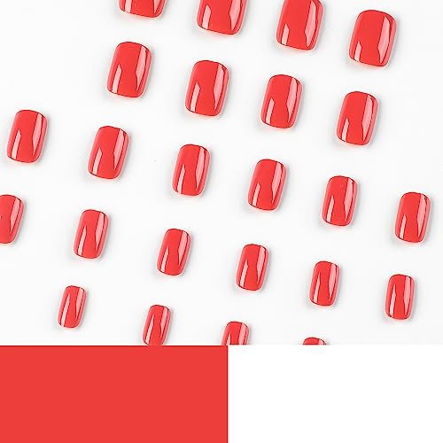 Short Press on Nails Square Fake Nails with Nail Glue Red False Nails with Solid Color Art