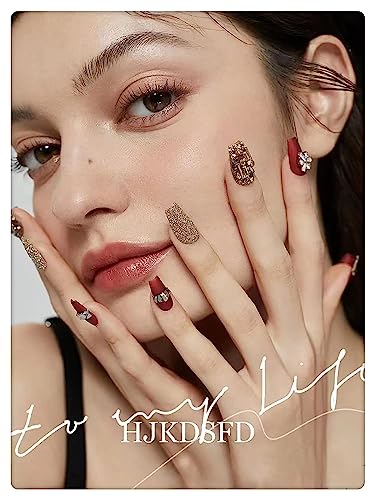 Short Press on Nails Square Fake Nails with Nail Glue Red False Nails with Solid Color Art