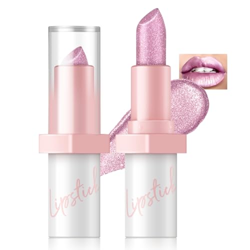 Metallic Pink Frost Glitter Lipstick for Women
