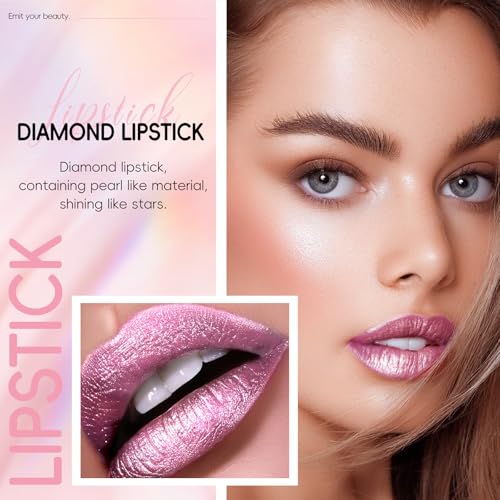 Metallic Pink Frost Glitter Lipstick for Women