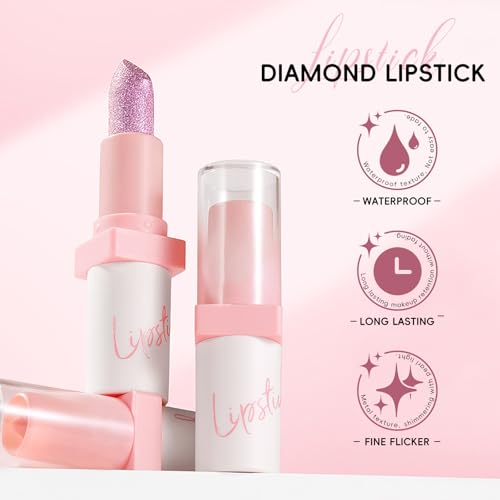 Metallic Pink Frost Glitter Lipstick for Women