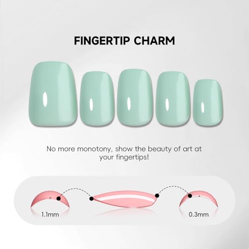 Pastel Mint Green Press on Nails Short Square Fake Nails Spring Summer Glue on Nai