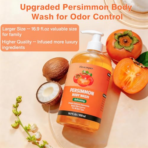 16.9 Fl Oz Persimmon Body Wash for Body Odor Control, Nonenal Deodorant
