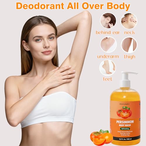 16.9 Fl Oz Persimmon Body Wash for Body Odor Control, Nonenal Deodorant