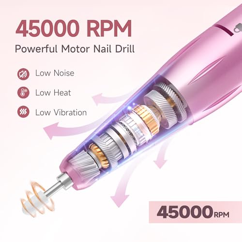 Professional Nail Drill 45000RPM Rechargeable Cordless