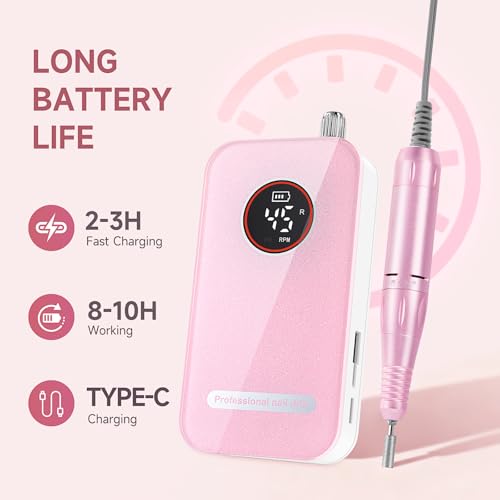 Professional Nail Drill 45000RPM Rechargeable Cordless