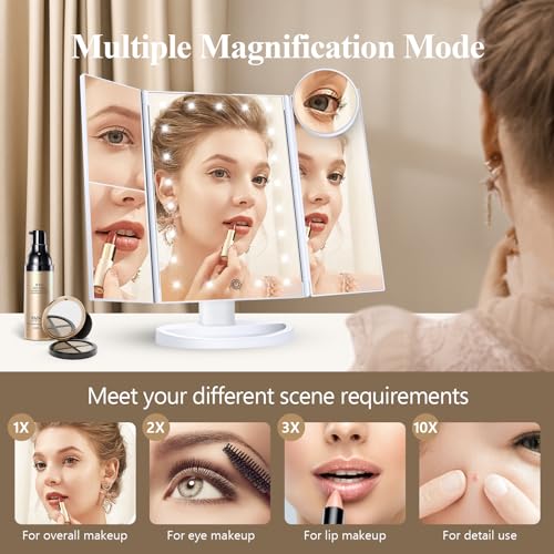 2X 3X 10X Magnifying Vanity Mirror with Light Trifold