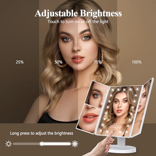 2X 3X 10X Magnifying Vanity Mirror with Light Trifold