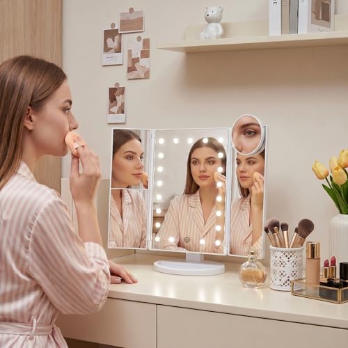 2X 3X 10X Magnifying Vanity Mirror with Light Trifold