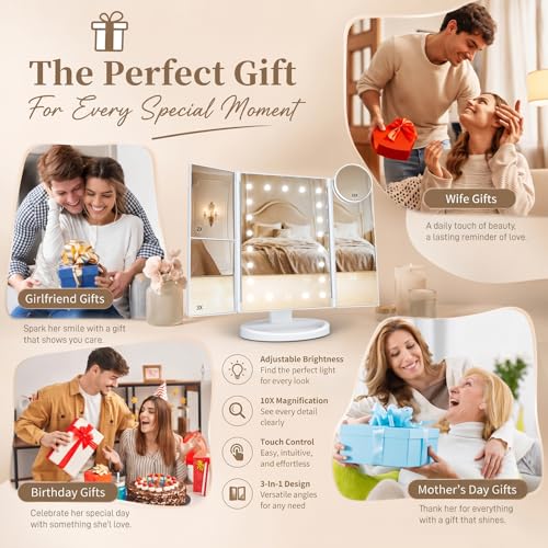 2X 3X 10X Magnifying Vanity Mirror with Light Trifold