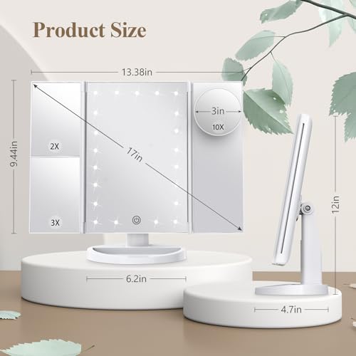 2X 3X 10X Magnifying Vanity Mirror with Light Trifold