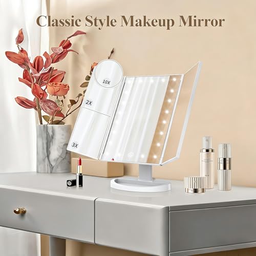 2X 3X 10X Magnifying Vanity Mirror with Light Trifold