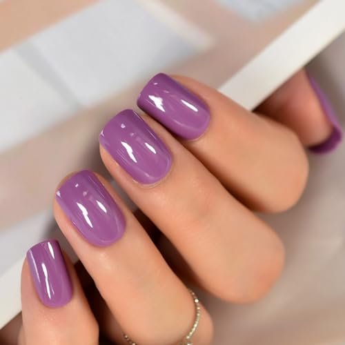 Solid Color Glossy Purple Short Press on Nails