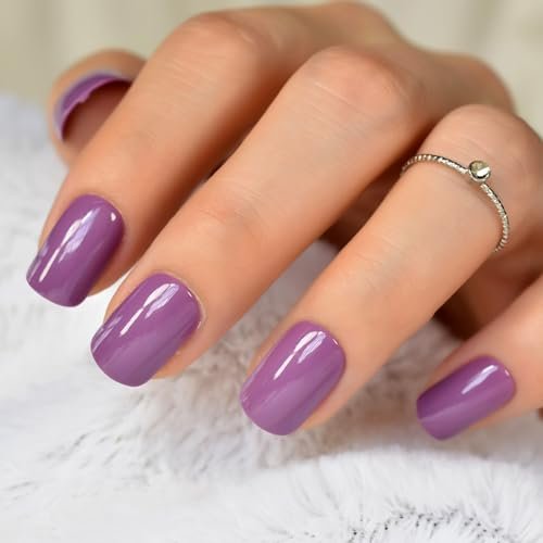 Solid Color Glossy Purple Short Press on Nails