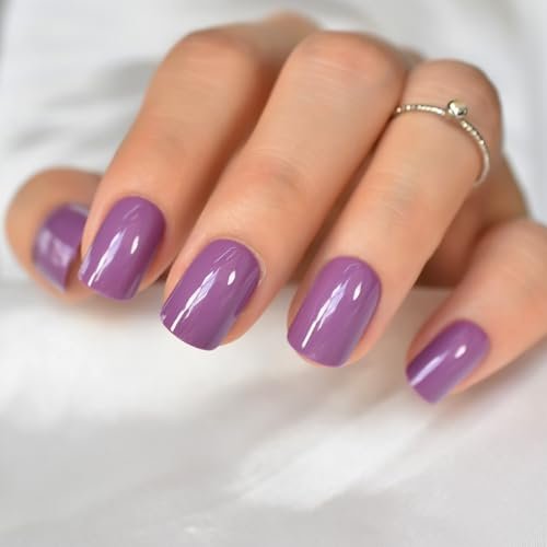 Solid Color Glossy Purple Short Press on Nails