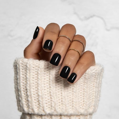 Kiss Impress No Glue Mani Press On Nails Kit, 30 All Black Peel and Stic