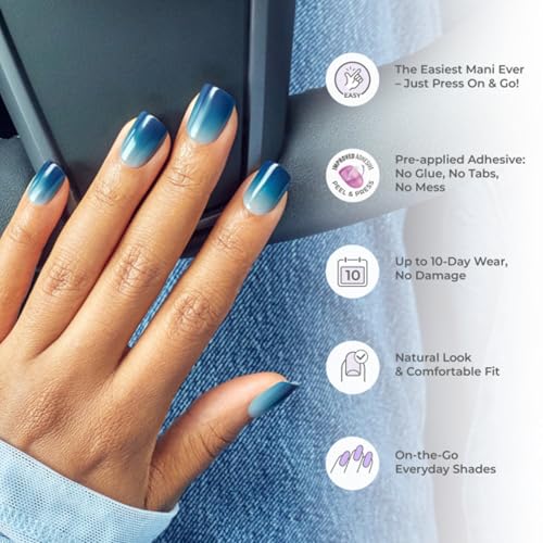 Kiss Impress No Glue Mani Press On Nails Kit, 30 All Black Peel and Stic