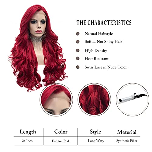 Red Lace Front Long Wavy Wig