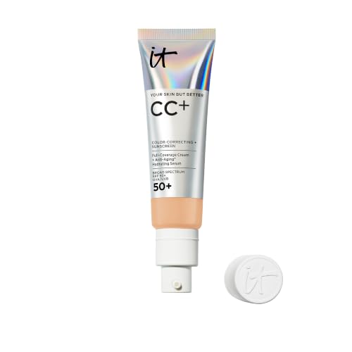 CC+ Cream (Medium) - Natural Full Coverage Foundation With SPF 50+, Color Corrector & Anti-Aging Hydrating Serum, Hyaluronic Acid + Peptides, Lightweight - 1.08 fl oz