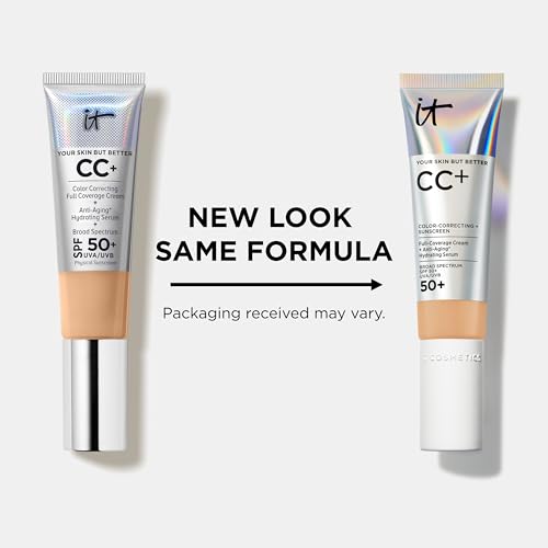 CC+ Cream (Medium) - Natural Full Coverage Foundation With SPF 50+, Color Corrector & Anti-Aging Hydrating Serum, Hyaluronic Acid + Peptides, Lightweight - 1.08 fl oz