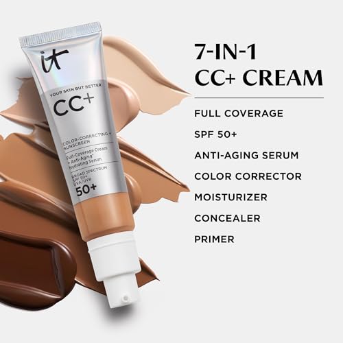 CC+ Cream (Medium) - Natural Full Coverage Foundation With SPF 50+, Color Corrector & Anti-Aging Hydrating Serum, Hyaluronic Acid + Peptides, Lightweight - 1.08 fl oz
