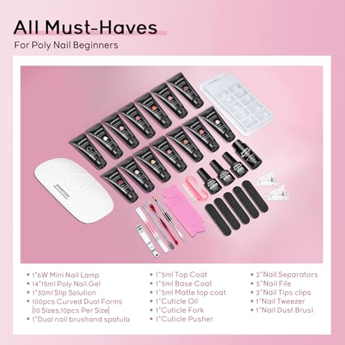 Poly Extension Gel Nail Kit 14 PCS with Slip Solution
