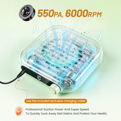 Mini Nail Dust Collector Pocket Sized 6000RPM Portable with Filters